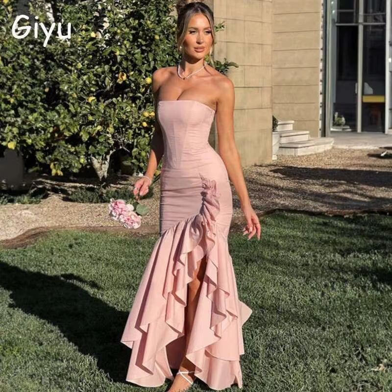 Sultry Elegance Off-Shoulder Maxi – 2024 Summer Ruffle Bodycon Party Dress